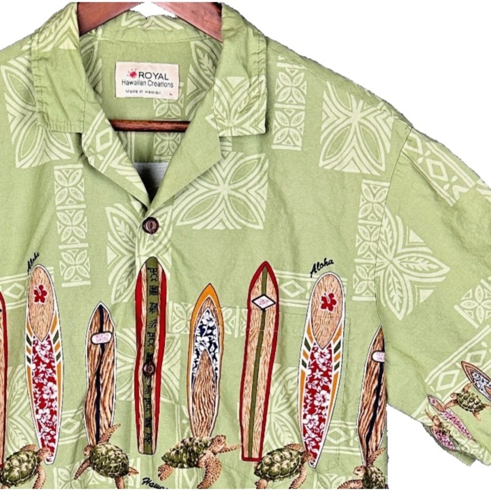 Vintage 90s Royal Hawaiian Creations Mens Large Surfboard Turtle Hawaiian Shirt
